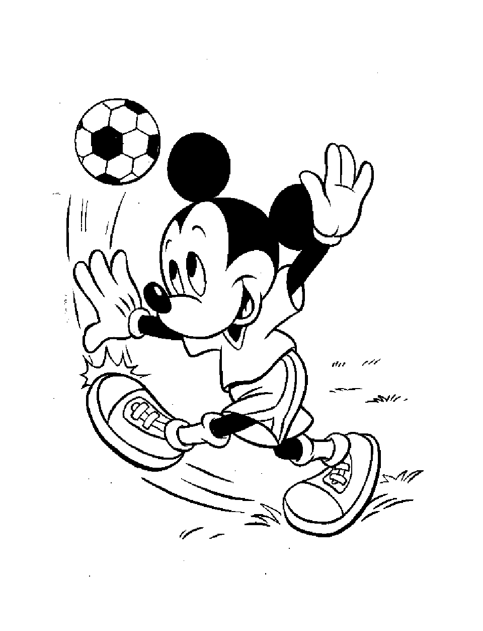 Mickey, la mascotte de Disney faisant du football