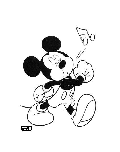 Mickey, personnage principal de Disney, marche en sifflotant