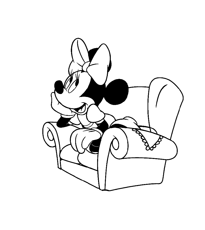 Coloriage Minnie assise sur un fauteuil