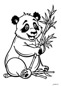 Jeune panda qui mange du bambou