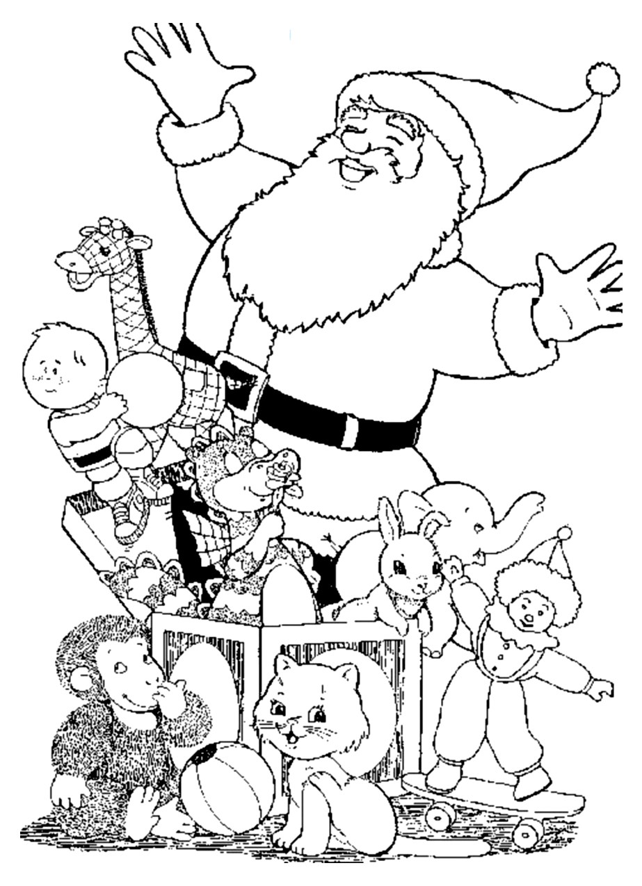 Le Père Noël prêt pour sa distribution de joujoux, un Super coloriage pour Noël !