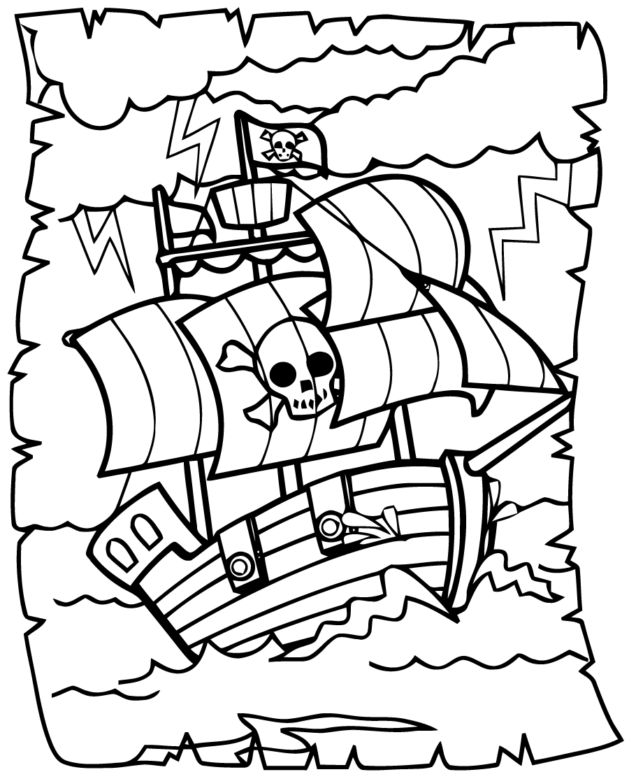 Super bateau pirate avec tête de mort à colorier