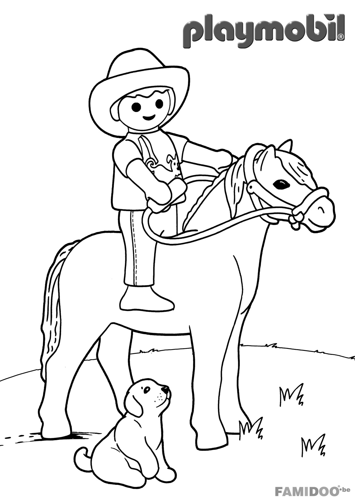 Coloriage d un Playmobil sur un cheval