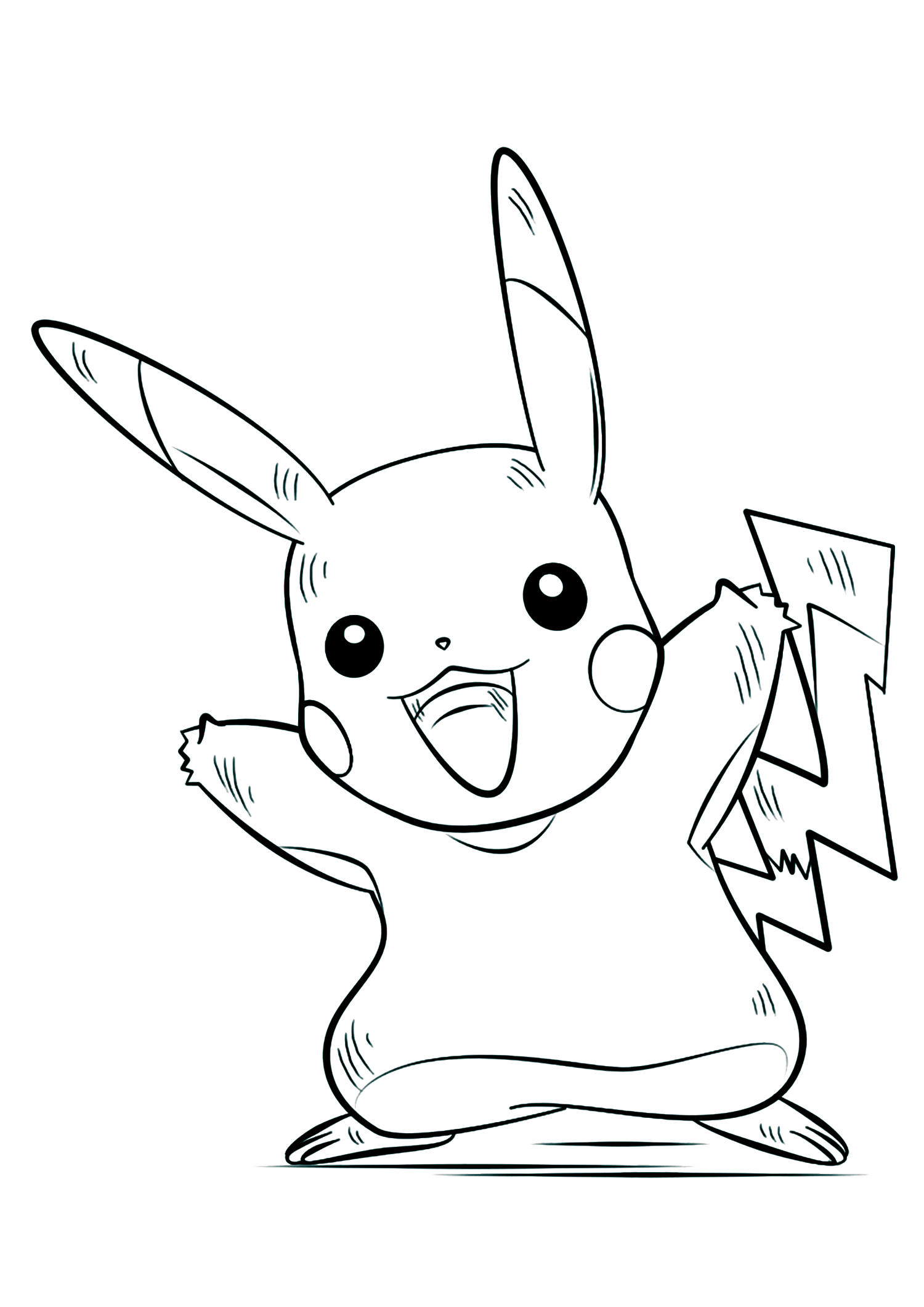 Pikachu (No.25). Coloriage de Pikachu (Pikachu), Pokémon de Génération I, de type : ElectrikPermission: All rights reserved © Pokemon company and Ken Sugimori.