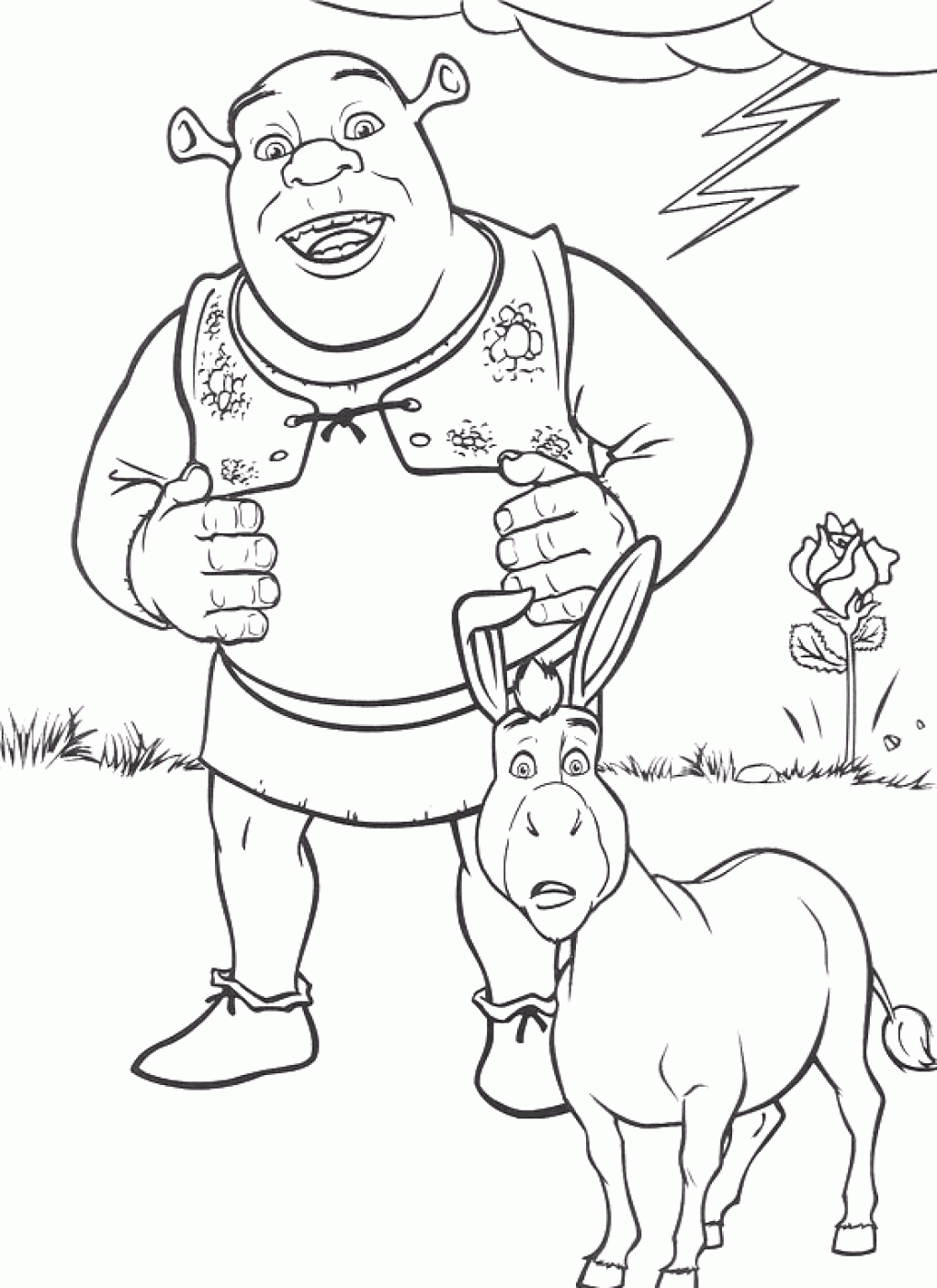 Encore un beau dessin à colorier de Shrek et de l'âne