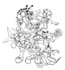 Plusieurs personnages tirés du jeu vidéo Sonic