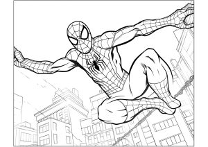 Spiderman en pleine action au dessus des toits de New York