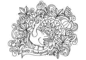 Coloriage de Thanksgiving avec une dinde et des motifs