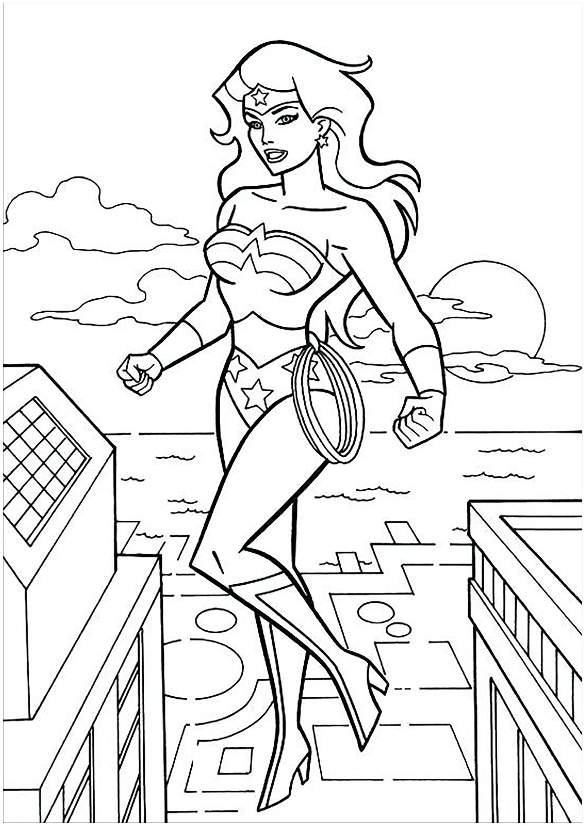 Wonder woman prend son envol - Coloriage Wonder Woman - Coloriages pour