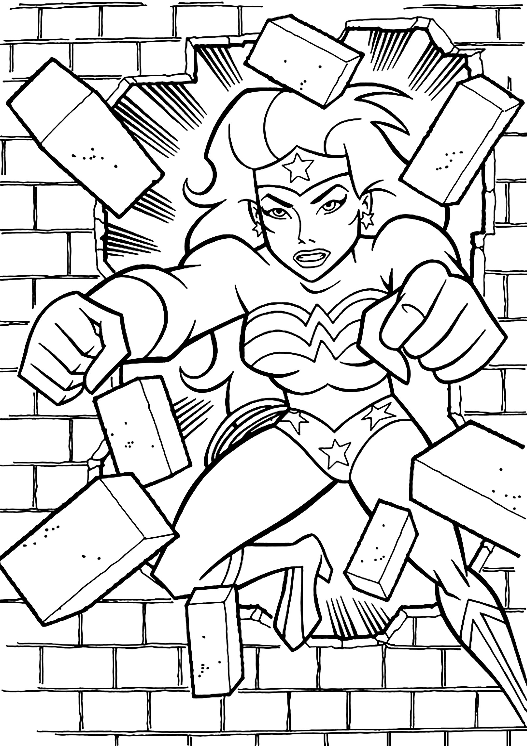 Wonder woman casse des briques - Coloriage Wonder Woman - Coloriages